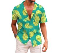 FANSU Hawaiian Shirts for Men Short Sleeve, Summer Floral Hawaiian Shirts Button Down Regular Fit Casual Funky Large S-5XL for Beach Party, Holiday, Surf, Sailboat (L,Yellow Pineapple)