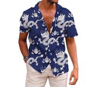 FANSU Hawaiian Shirts for Men Short Sleeve, Summer Floral Hawaiian Shirts Button Down Regular Fit Casual Funky Large S-5XL for Beach Party, Holiday, Surf, Sailboat (T012-Dragon,5XL)