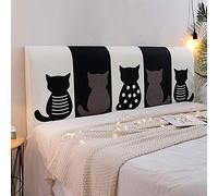 FANSU Headboard Slipcover for Single Double King Size Bed, Cat Printed Dustproof Headboard Wrap, Stretch All-Inclusive Bed Head Protector Cover Modern Bedroom Decoration (Black,220cm)