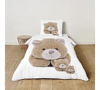 FANSU Kids Boys Girls Duvet Cover 2 Piece Bedding Set, Super cute plush Bear Printing Children Quilt Cover & Pillow Set for Nursery Toddler Cot Single Size Bed (Teddy Bear,100x135cm+40x60cm)