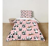 FANSU Kids Duvet Cover Bedding Set 2 Piece, 3D Cute Panda Pattern Boys Girls Children Cartoons Quilt Cover & Pillow Set for Nursery Toddler Cot Single Size Bed (Pink Stripes,120x150cm+40x60cm)