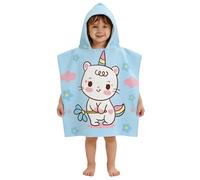 FANSU Kids Hooded Beach Towel Poncho - Microfiber Quick Dry Changing Robe for Swimming Surfing Bathing - Cute Dinosaur Mermaid Shark Cartoon Print for Boys Girls Toddlers (White cat,75x75cm)