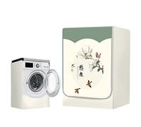 FANSU Lotus Flower Washing Machine Cover Waterproof Dustproof Front Load Washer Dryer Machine Cover Protector Sunscreen Washer Protection Tumble Dryer Cover (M (8-10kg),White Flowers)