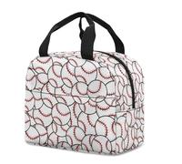 FANSU Lunch Bag, Baseball Print Insulated Lunch Bag, Wide Open Portable Cooler Lunchbox, Waterproof Leak-Proof Reusable Totes, Men Women Kids Handbag for Outdoor, Beach, Camping (White,OneSize)