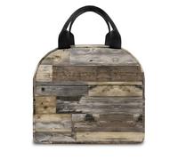 FANSU Lunch Bag, Brown Wooden Board Insulated Lunch Bag, Wide Open Portable Cooler Lunchbox, Waterproof Leak-Proof Reusable Totes, Men Women Kids Handbag for Outdoor, Beach (Brown 2,OneSize)