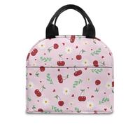 FANSU Lunch Bag, Cherry Print Insulated Lunch Bag, Wide Open Portable Cooler Lunchbox, Waterproof Leak-Proof Reusable Totes, Men Women Kids Handbag for Outdoor, Beach, Camping (Pink,OneSize)