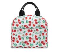 FANSU Lunch Bag, Cherry Print Insulated Lunch Bag, Wide Open Portable Cooler Lunchbox, Waterproof Leak-Proof Reusable Totes, Men Women Kids Handbag for Outdoor, Beach, Camping (Red,OneSize)