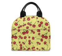 FANSU Lunch Bag, Cherry Print Insulated Lunch Bag, Wide Open Portable Cooler Lunchbox, Waterproof Leak-Proof Reusable Totes, Men Women Kids Handbag for Outdoor, Beach, Camping (Yellow,OneSize)