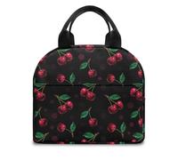 FANSU Lunch Bag, Cherry Print Insulated Lunch Bag, Wide Open Portable Cooler Lunchbox, Waterproof Leak-Proof Reusable Totes, Men Women Kids Handbag for Outdoor, Beach, Camping (Black,OneSize)