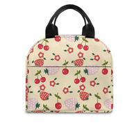 FANSU Lunch Bag, Cherry Print Insulated Lunch Bag, Wide Open Portable Cooler Lunchbox, Waterproof Leak-Proof Reusable Totes, Men Women Kids Handbag for Outdoor, Beach, Camping (Beige,OneSize)