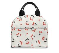 FANSU Lunch Bag, Cherry Print Insulated Lunch Bag, Wide Open Portable Cooler Lunchbox, Waterproof Leak-Proof Reusable Totes, Men Women Kids Handbag for Outdoor, Beach, Camping (White,OneSize)