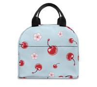 FANSU Lunch Bag, Cherry Print Insulated Lunch Bag, Wide Open Portable Cooler Lunchbox, Waterproof Leak-Proof Reusable Totes, Men Women Kids Handbag for Outdoor, Beach, Camping (Blue,OneSize)