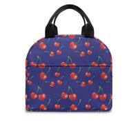 FANSU Lunch Bag, Cherry Print Insulated Lunch Bag, Wide Open Portable Cooler Lunchbox, Waterproof Leak-Proof Reusable Totes, Men Women Kids Handbag for Outdoor, Beach, Camping (Purple,OneSize)