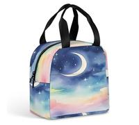 FANSU Lunch Bag, Cloud Print Insulated Lunch Bag, Wide Open Portable Cooler Lunchbox, Waterproof Leak-Proof Reusable Totes, Men Women Kids Handbag for Camping, Beach, Picnic (Moon and Clouds)