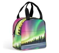 FANSU Lunch Bag, Colorful Sky Prints Insulated Lunch Bag, Wide Open Portable Cooler Lunchbox, Waterproof Leak-Proof Reusable Totes, Men Women Kids Handbag for Camping, Picnic (Green and Purple)