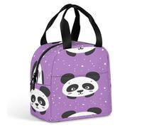 FANSU Lunch Bag, Cute Panda Style Insulated Lunch Bag, Wide Open Portable Cooler Lunchbox, Waterproof Leak-Proof Reusable Totes, Men Women Kids Handbag for Outdoor, Beach (Purple,22x20x13cm)