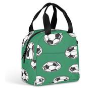 FANSU Lunch Bag, Football Series Insulated Lunch Bag, Wide Open Portable Cooler Lunchbox, Waterproof Leak-Proof Reusable Totes, Men Women Kids Handbag for Outdoor, Beach, Camping (Green,22x20x13cm)