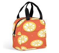 FANSU Lunch Bag, Lemon Print Insulated Lunch Bag, Wide Open Portable Cooler Lunchbox, Waterproof Leak-Proof Reusable Totes, Men Women Kids Handbag for Outdoor, Beach, Camping (Orange,22x20x13cm)