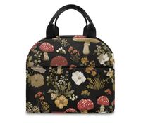 FANSU Lunch Bag, Mushroom Print Insulated Lunch Bag, Wide Open Portable Cooler Lunchbox, Waterproof Leak-Proof Reusable Totes, Men Women Kids Handbag for Beach, Camping, BBQ (Black,OneSize)