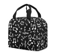FANSU Lunch Bag, Musical Note Pattern Insulated Lunch Bag, Wide Open Portable Cooler Lunchbox, Waterproof Leak-Proof Reusable Totes, Men Women Kids Handbag for Beach, Camping (Black,OneSize)