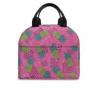 FANSU Lunch Bag, Pineapple Print Insulated Lunch Bag, Wide Open Portable Cooler Lunchbox, Waterproof Leak-Proof Reusable Totes, Men Women Kids Handbag for Beach, Camping, BBQ (Dark Pink,OneSize)