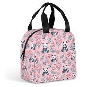 FANSU Lunch Bag, Pink Panda Print Insulated Lunch Bag, Wide Open Portable Cooler Lunchbox, Waterproof Leak-Proof Reusable Totes, Men Women Kids Handbag for Outdoor, Beach, Camping (Pink 3,22x20x13cm)