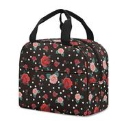 FANSU Lunch Bag, Rose Pattern Insulated Lunch Bag, Wide Open Portable Cooler Lunchbox, Waterproof Leak-Proof Reusable Totes, Men Women Kids Handbag for Outdoor, Beach, Camping (Black,OneSize)