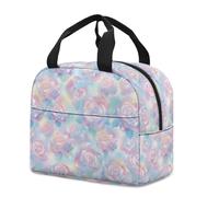 FANSU Lunch Bag, Rose Pattern Insulated Lunch Bag, Wide Open Portable Cooler Lunchbox, Waterproof Leak-Proof Reusable Totes, Men Women Kids Handbag for Outdoor, Beach, Camping (Blue,OneSize)