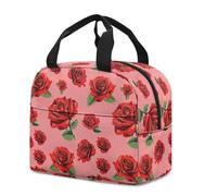 FANSU Lunch Bag, Rose Pattern Insulated Lunch Bag, Wide Open Portable Cooler Lunchbox, Waterproof Leak-Proof Reusable Totes, Men Women Kids Handbag for Outdoor, Beach, Camping (Red,OneSize)