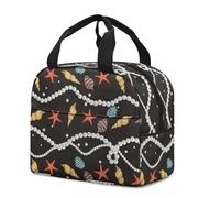 FANSU Lunch Bag, Starfish Series Insulated Lunch Bag, Wide Open Portable Cooler Lunchbox, Waterproof Leak-Proof Reusable Totes, Men Women Kids Handbag for Outdoor, Beach, Camping (Black,OneSize)