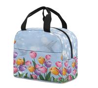 FANSU Lunch Bag, Tulip Pattern Insulated Lunch Bag, Wide Open Portable Cooler Lunchbox, Waterproof Leak-Proof Reusable Totes, Men Women Kids Handbag for Outdoor, Beach, Camping (Blue,OneSize)