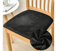 FANSU Luxury Velvet Dining Chair Seat Covers Set of 1/2/4/6, Stretch Seat Cushion Slipcovers with Ties Chair Seat Covers Removable Seat Protector for Living Room Office (Black,1pc)