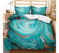FANSU Marble Bedding Set Microfiber Duvet Cover Set with Printed Quilt Case Pillow Case for Single Double King Bed (Light blue gold,220x240cm)