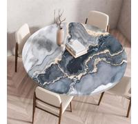 FANSU Marble Round Tablecloth Elastic Edged Fitted Wipe Wipeable Clean Table Cover,for Home Restaurant Dining Party,Indoor Outdoor Patio Use (100cm,Dark gray)