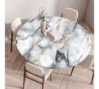 FANSU Marble Round Tablecloth Elastic Edged Fitted Wipe Wipeable Clean Table Cover,for Home Restaurant Dining Party,Indoor Outdoor Patio Use (90cm,White gray)