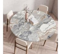 FANSU Marble Round Tablecloth Elastic Edged Fitted Wipe Wipeable Clean Table Cover,for Home Restaurant Dining Party,Indoor Outdoor Patio Use (130cm,Quicksand)