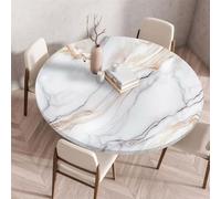 FANSU Marble Round Tablecloth Elastic Edged Fitted Wipe Wipeable Clean Table Cover,for Home Restaurant Dining Party,Indoor Outdoor Patio Use (130cm,Gray coffee)