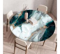 FANSU Marble Round Tablecloth Elastic Edged Fitted Wipe Wipeable Clean Table Cover,for Home Restaurant Dining Party,Indoor Outdoor Patio Use (100cm,Peacock blue)