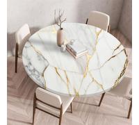 FANSU Marble Round Tablecloth Elastic Edged Fitted Wipe Wipeable Clean Table Cover,for Home Restaurant Dining Party,Indoor Outdoor Patio Use (90cm,Gray gold)