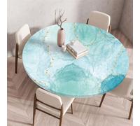 FANSU Marble Round Tablecloth Elastic Edged Fitted Wipe Wipeable Clean Table Cover,for Home Restaurant Dining Party,Indoor Outdoor Patio Use (120cm,sky blue)