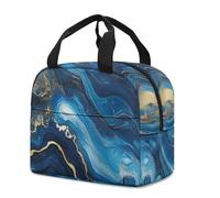 FANSU Marble Texture Lunch Bag, Insulated Lunch Bag,Wide Open Portable Cooler Lunchbox, Waterproof Totes, Handbag Men Women for Outdoor,Beach,Camping, BBQ,Travel,Picnic (Blue,23x13x21cm)