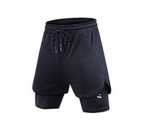 FANSU Mens Sport Shorts with Pocket, Tight Mesh Quick Dry Breathable Active Gym Shorts, Stretch 2 in 1 Double Layer Fast-Drying Zip Pocket Summer Running Yoga Versatile Pants (Black + Black,XXXL)