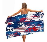 FANSU Microfibre Beach Towel Extra Large, Abstract Animal Print Easy Care Lightweight Quick Dry Soft Super Absorbent Sports Travel Summer Swim Yoga Bath Towels (Blue red stars,150 * 180cm)