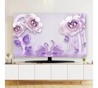 FANSU Modern Floral Style TV Dust Cover,TV Screen Cover,Universal Elastic Television All-Inclusive Protection,Computer Dust for 32” to 80” Television/PC Display Decoration (Purple,65Inch)