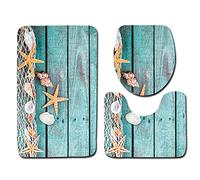 FANSU Non-Slip Bath Mat 3 Piece, Absorbent Bathroom Mat & U Shape Toilet Rug Soft Plush Pedestal Set Washable Bath Rugs for Toilet Tub Shower Kitchen (45x75cm,fishing net)