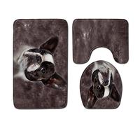 FANSU Non-Slip Bath Mat 3 Piece, Absorbent Bathroom Mat & U Shape Toilet Rug Soft Plush Pedestal Set Washable Bath Rugs for Toilet Tub Shower Kitchen (45x75cm,brown bulldog)