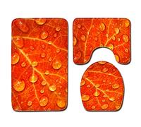 FANSU Non-Slip Bath Mat 3 Piece, Absorbent Bathroom Mat & U Shape Toilet Rug Soft Plush Pedestal Set Washable Bath Rugs for Toilet Tub Shower Kitchen (50x80cm,orange leaves)