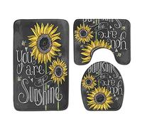 FANSU Non-Slip Bath Mat 3 Piece, Absorbent Bathroom Mat & U Shape Toilet Rug Soft Plush Pedestal Set Washable Bath Rugs for Toilet Tub Shower Kitchen (45x75cm,bee sunflower)
