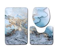 FANSU Non-Slip Bath Mat 3 Piece, Absorbent Bathroom Mat & U Shape Toilet Rug Soft Plush Pedestal Set Washable Bath Rugs for Toilet Tub Shower Kitchen (50x80cm,Marble 8)
