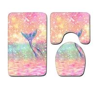 FANSU Non-Slip Bath Mat 3 Piece, Absorbent Bathroom Mat & U Shape Toilet Rug Soft Plush Pedestal Set Washable Bath Rugs for Toilet Tub Shower Kitchen (50x80cm,Mermaid)